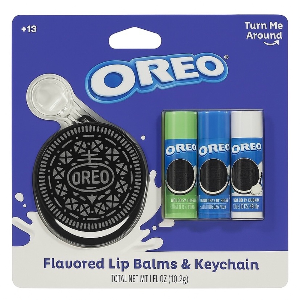 Oreo 3 Flavored Lip Balms & Cookie Keychain Set Limited Edition Gift Bundle